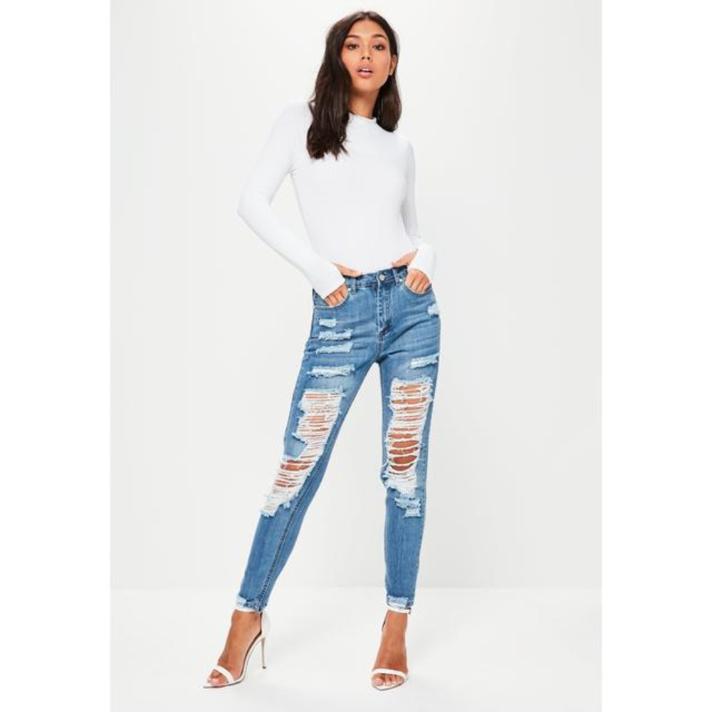 Missguided Blue Riot High Rise Ripped Jeans - Picture 1 of 3